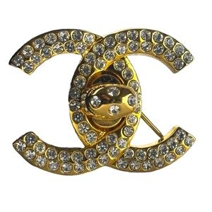 CHANEL 1996 Rhinestone Embellished CC Brooch